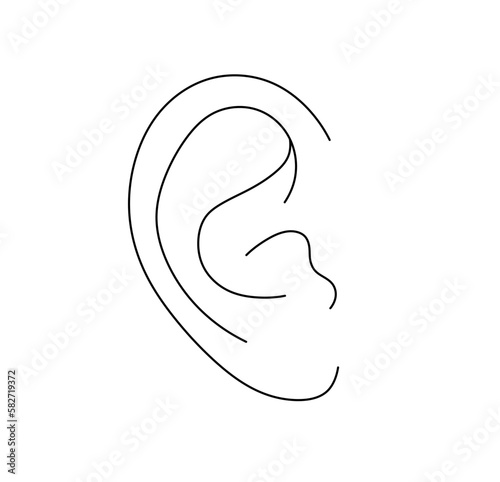 Vector isolated one single human ear colorless black and white contour line easy drawing