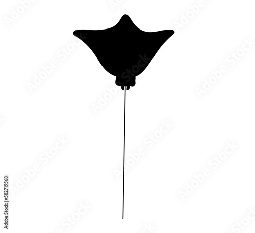 one single swimming floating stingray ray manta with long straight tail top view bottom view colorless black and white outline silhouette shadow shape