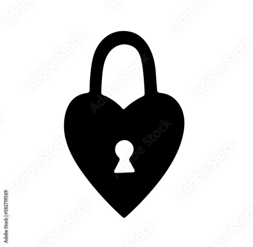 Vector isolated one single heart shaped padlock with handle and keyhole colorless black and white contour line easy drawing