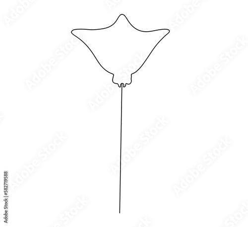 Vector isolated one single swimming floating stingray ray manta with long straight tail top view bottom view colorless black and white contour line easy drawing