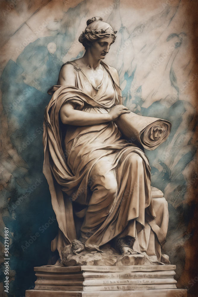 Hand drawn on parchment of a classical statue