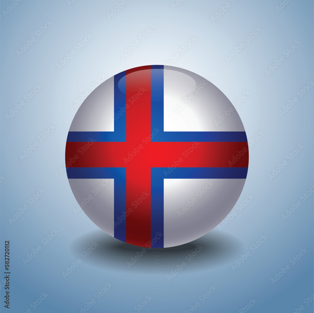 Obraz premium Faroe Islands flag. Round glossy. Isolated on color gradient background