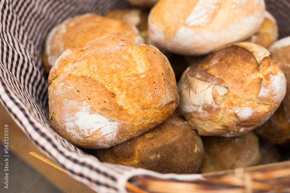 ruddy rolls of fresh warm grain bread