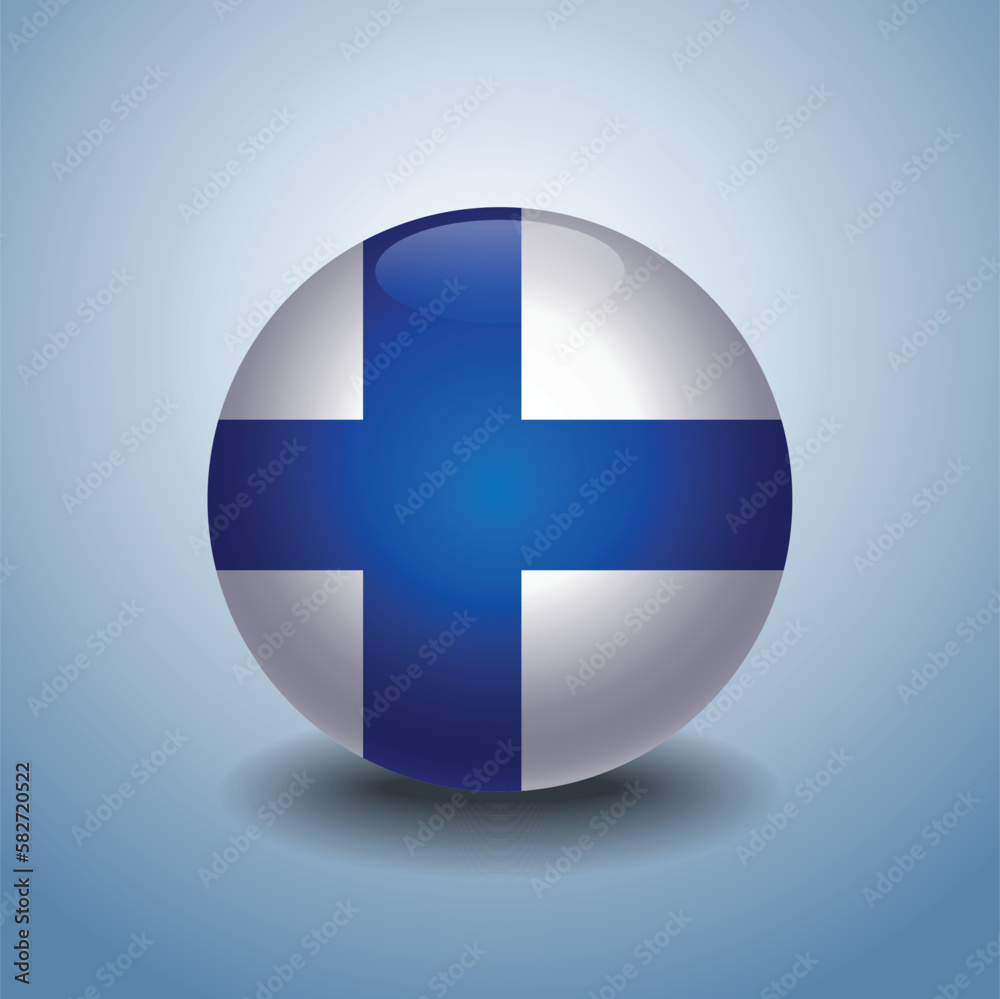Finland flag. Round glossy. Isolated on color gradient background Finland flag. Round glossy. Isolated on color gradient background