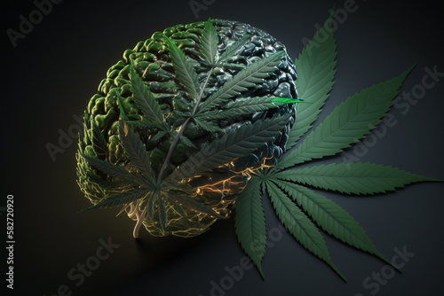 brain and cannabis, created by a neural network, Generative AI technology