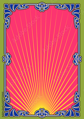Psychedelic Colors Art Nouveau Vintage Frame. 1900-1920s Retro Style Decorative Background