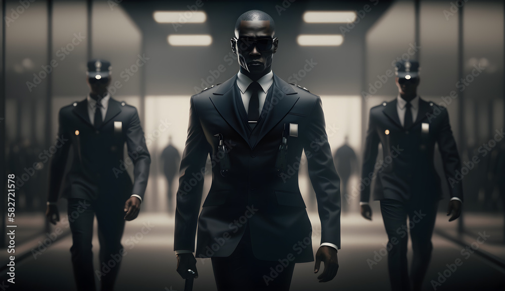 Security Guards in Black Suits and Tinted Glasses-AI Generative 
