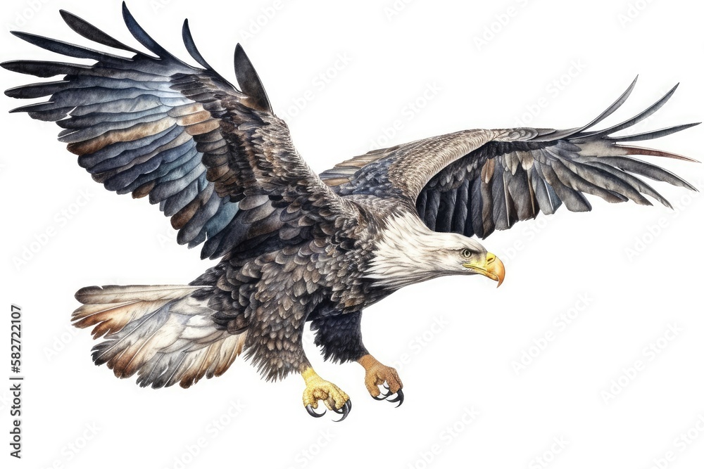 Obraz premium Bald eagle diving isolated on white background