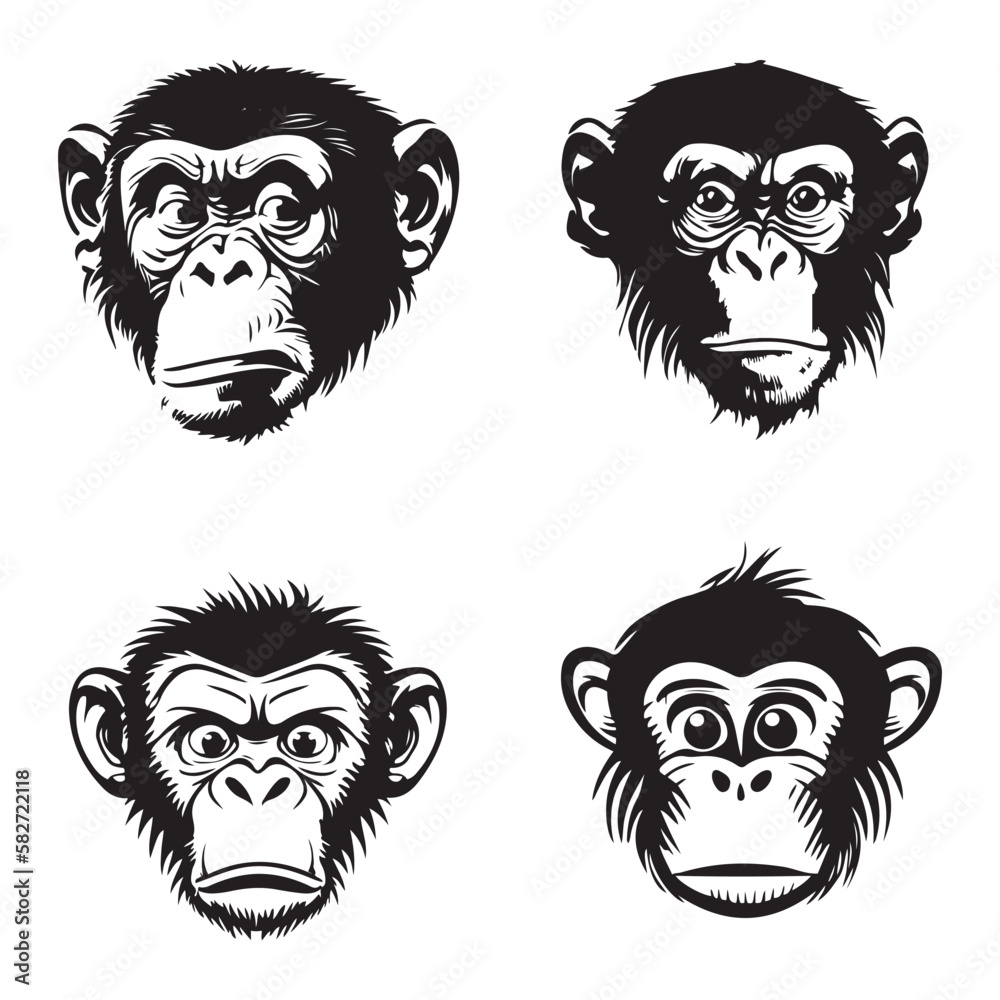Monkey face with angry and funny expression. Monkey head logo vector