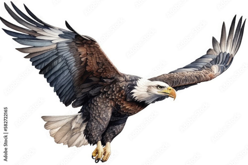 Obraz premium Bald eagle in flight isolated on white background
