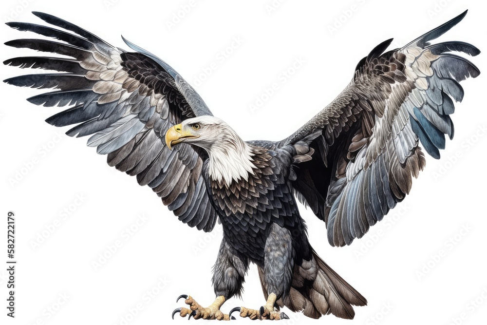 Fototapeta premium Bald eagle hunting isolated on white