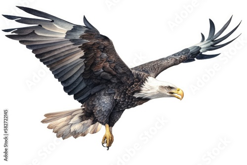 Bald eagle in flight  isolated on white background