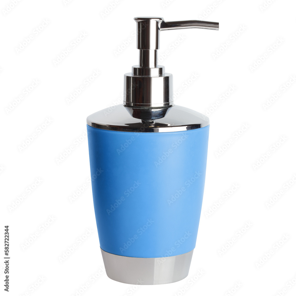 Obraz premium Blue pump bottle with a liquid soap, cut out