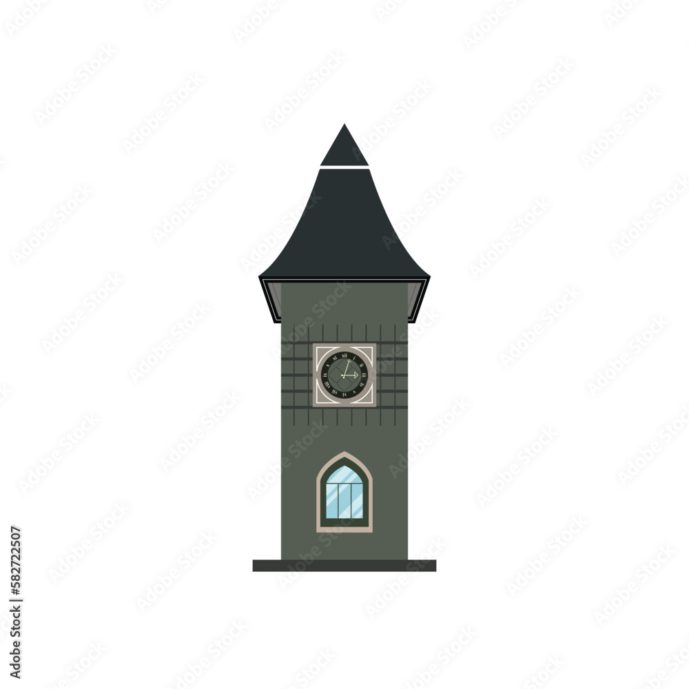 Clock tower retro colonial style building cartoon vector big Ben illustration