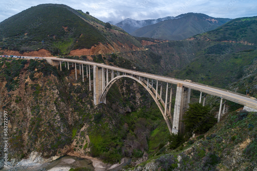 Bixby Creek Bridge also known as Bixby Canyon Bridge, on the Big Sur coast of California, is one of the most photographed bridges in California. USA Bixby Creek Bridge also known as Bixby Canyon Bridge, on the Big Sur coast of California, is one of the most photographed bridges in California. USA