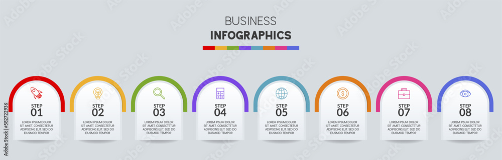 Fototapeta premium Infographics design template and icons with 8 options or 8 steps