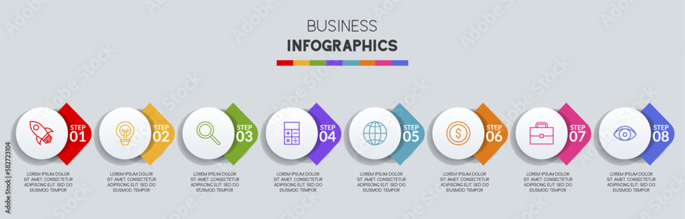 Infographics design template and icons with 8 options or 8 steps Infographics design template and icons with 8 options or 8 steps