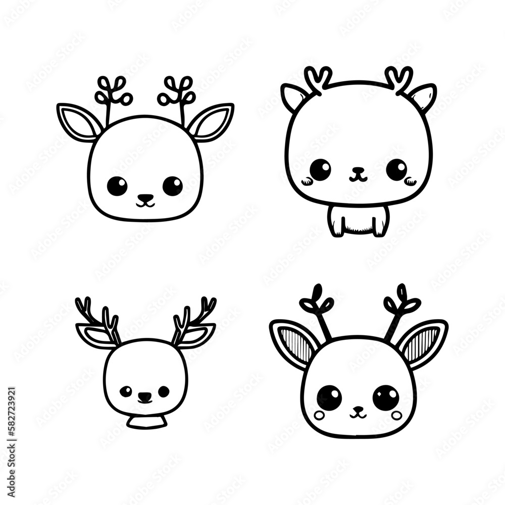 cute anime deer head collection set hand drawn illustration