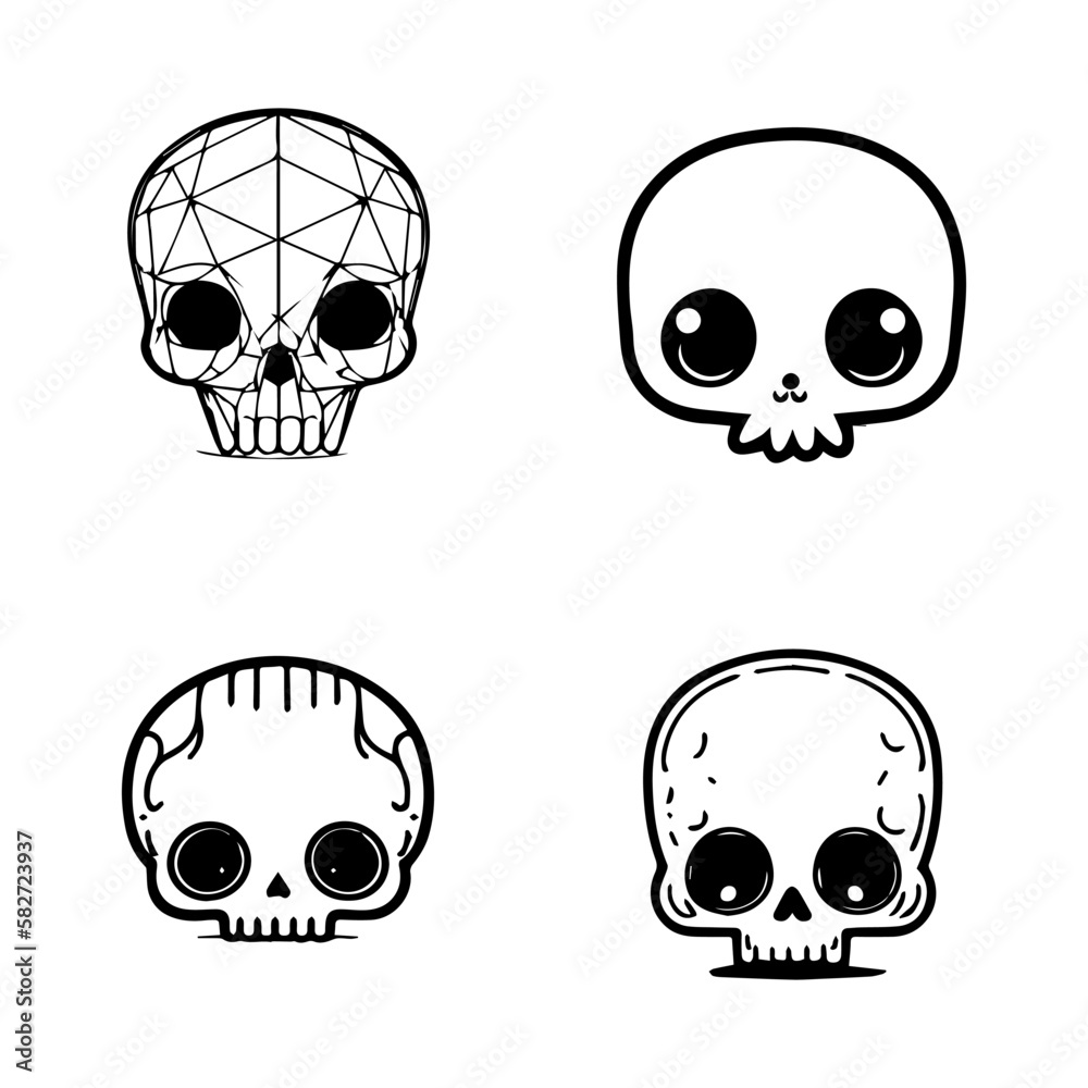 cute kawaii skull head logo collection set hand drawn illustration