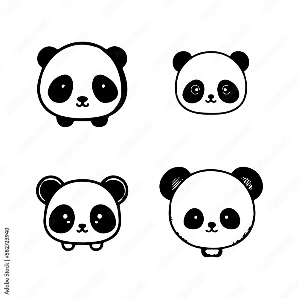 cute kawaii panda head logo collection set hand drawn illustration
