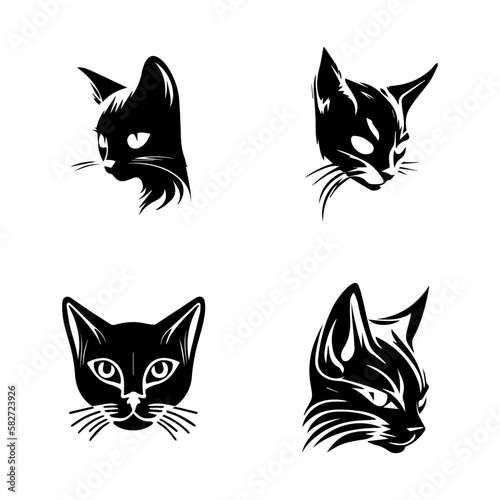 Fototapeta Naklejka Na Ścianę i Meble -  cat head logo silhouette collection set hand drawn illustration