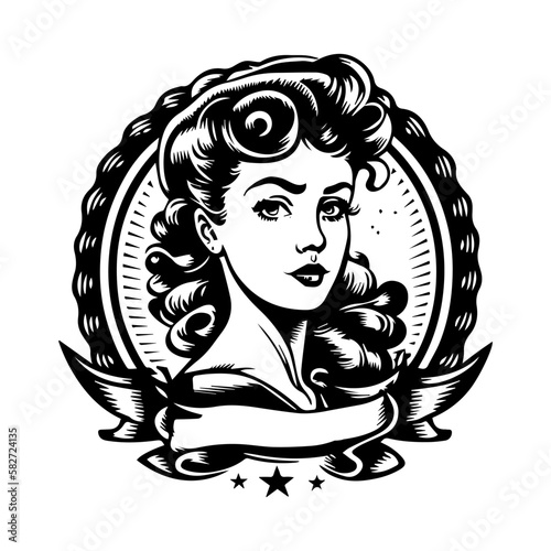 beautiful girl tattoo design black and white hand drawn illustration 