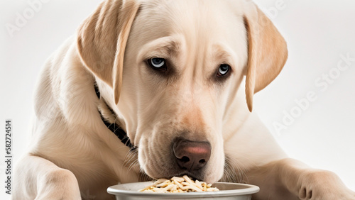 Labrador retriever dog eating, Generative Ai.