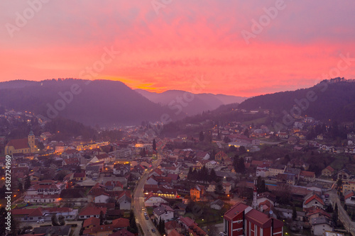 Samobor Town in Croatia and Beautiful Night Sky in Background. Sightseeing Town Close to Zagreb.
