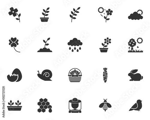 set of spring icons, garden, flowers, easter