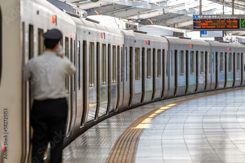 TOKYO, JAPAN - OCTOBER 30, 2019: Seibu Shinjuku Railway station in Shinjuku, Tokyo, Japan, operated by the private railway operator Seibu Railway. Train Driver Is Waiting for the departure
