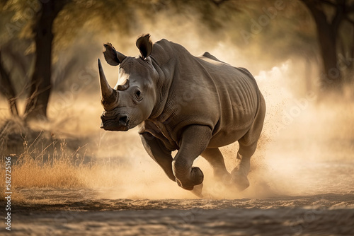 Canvas Print rhino walking in the sun