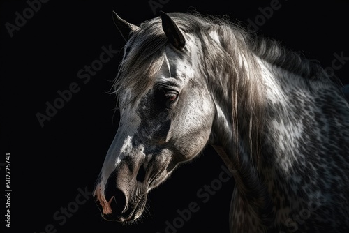 PRE  pura raza espanola  horse in grey on a black background. Generative AI