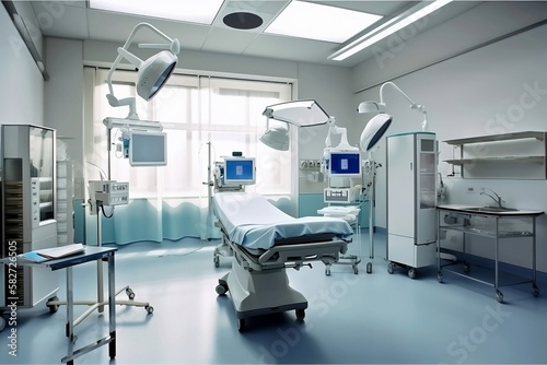Blue Examination Room in a Hospital or Clinic for technology healthy