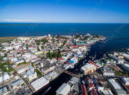 Belize Cityscape with Lighthouse and Caribbean Sea