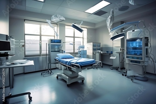 Blue Examination Room in a Hospital or Clinic for technology healthy © Thares2020