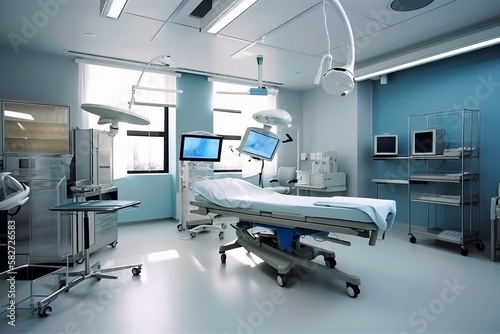 Blue Examination Room in a Hospital or Clinic for technology healthy