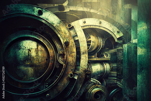 Illustration of abstract industrial background design with old and rusted texture created with Generative AI technology.