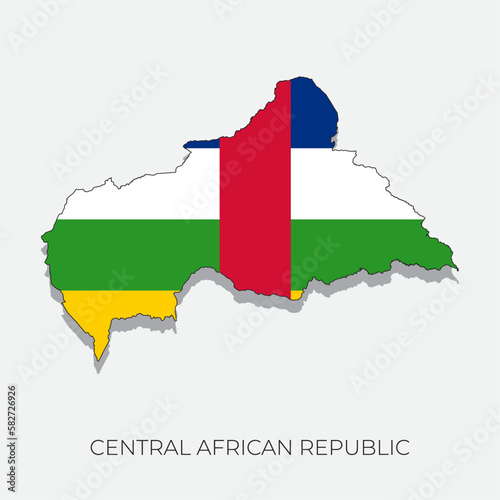 Central African Republic map and flag. Detailed silhouette vector illustration