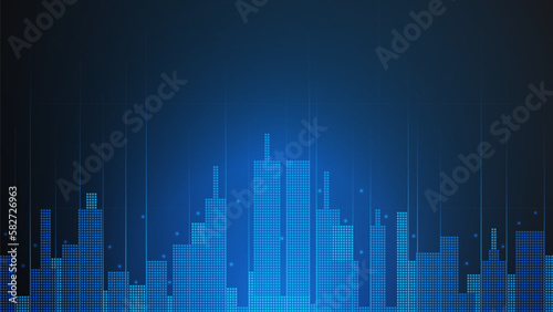 cityscape technology background concept. city space bright glowing neon, data blue line circle lights, technology Abstract, vector. city for tech, web banner, web site, communication, transformation.