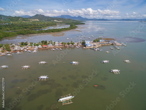 Honda Bay and Sta. Lourdes Wharf in Puerto Princesa, Palawan, Philippines. Beautiful Landscape with Low Tide Sulu Sea