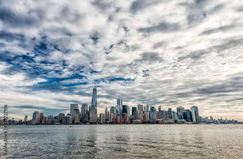 Hudson River and Manhattan Cityscape with One World Trade Center in Background. NYC  USA