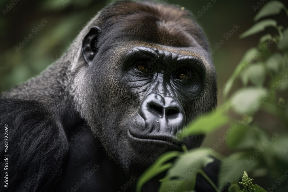 Obraz premium Gorilla gorilla gorilla (Gorilla gorilla gorilla) male with tasty branches. Generative AI