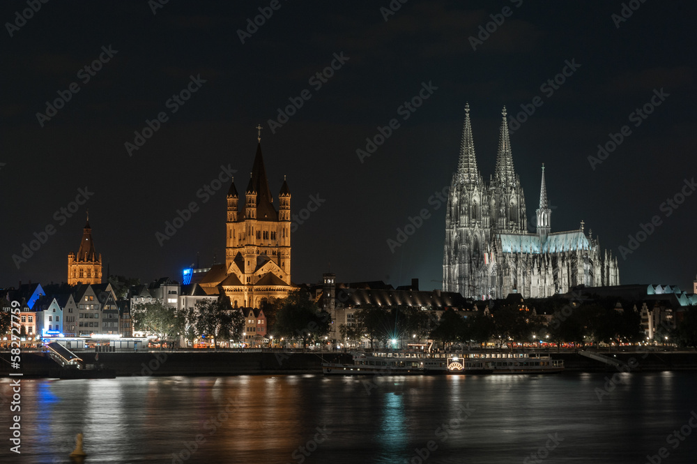 Night Cologne Cityscape with Cologne Cathedral. Germany
