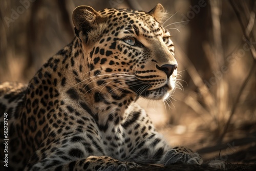 The leopard basking in the sun. Generative AI © AkuAku