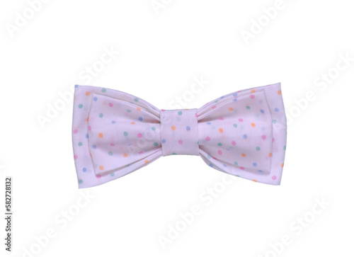 Handmade Colorful Bow Tie with Dots and Spots Isolated On White Background. Red, Green, Blue, Yellow, Magenta, Purple, Violet Colors.