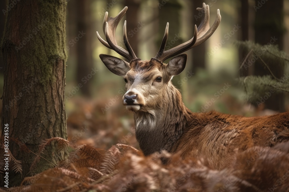 Lovely Deer (Cervus Elaphus) at the Dutch National Park 'The earthhouse' at the 'Hoge Veluwe'. Generative AI Lovely Deer (Cervus Elaphus) at the Dutch National Park 'The earthhouse' at the 'Hoge Veluwe'. Generative AI