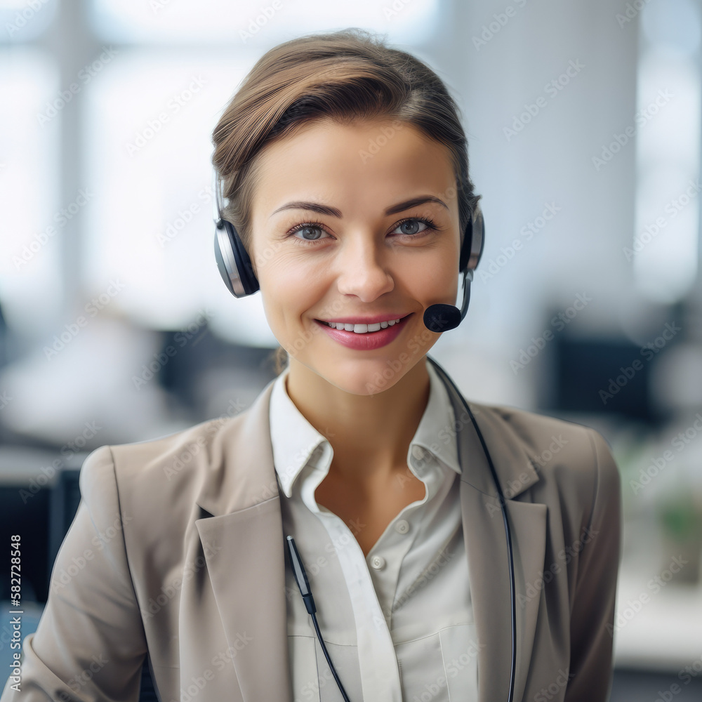 Scandinavian Businesswoman with Headphones in Office, AI Generative Scandinavian Businesswoman with Headphones in Office, AI Generative