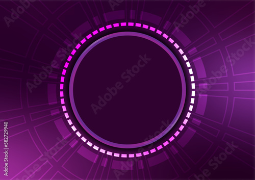 Abstract purple neon light line lens circle digital technology background