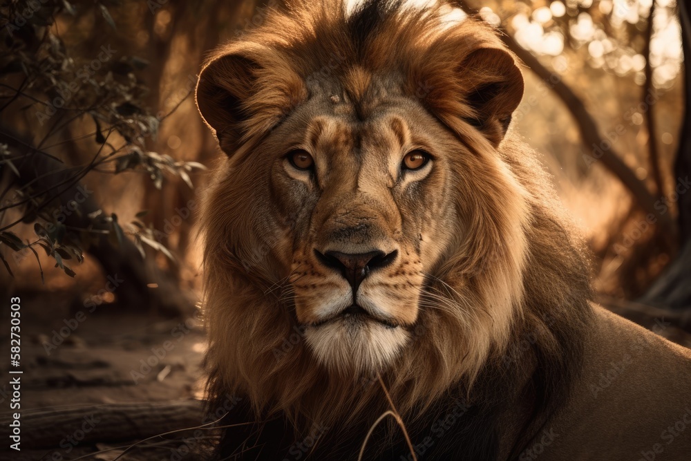 A photograph of an African Lion taken outside. Generative AI