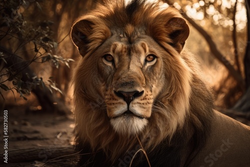 A photograph of an African Lion taken outside. Generative AI
